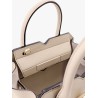 Leather handbag with frontal walker and strap