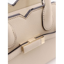 Leather handbag with frontal walker and strap