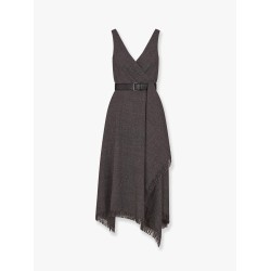 Virgin wool tweed dress with leather belt