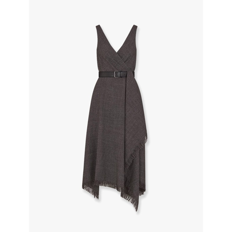 Virgin wool tweed dress with leather belt