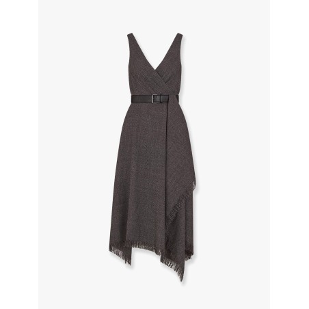 Virgin wool tweed dress with leather belt