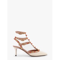 Rockstud leather slingback with cabochon stones