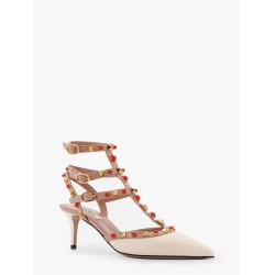 Rockstud leather slingback with cabochon stones