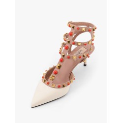 Rockstud leather slingback with cabochon stones