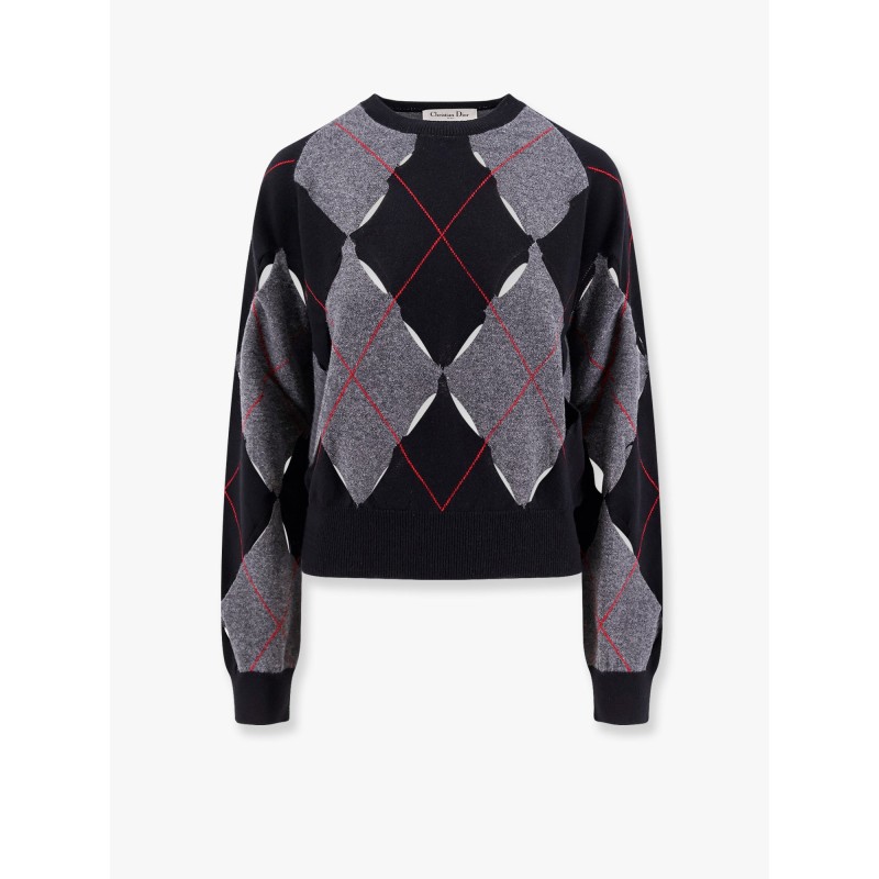 Perforated cashmere sweater with diamond pattern