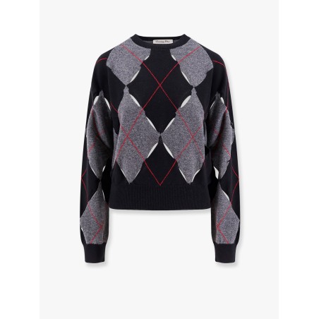 Perforated cashmere sweater with diamond pattern