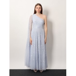 One-shoulder long dress with sequins