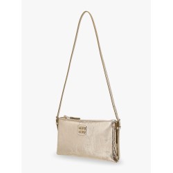 Laminated leather pouch with shoulder strap