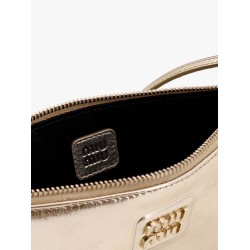 Laminated leather pouch with shoulder strap