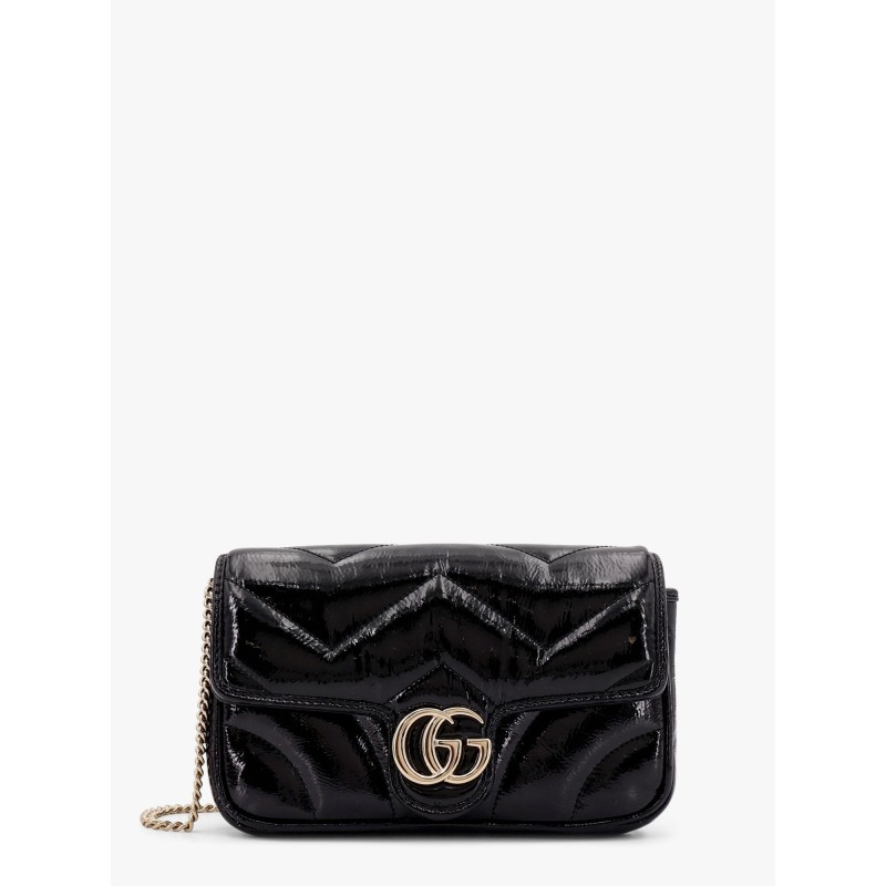 Gg marmont patent leather shoulder bag with frontal gg logo