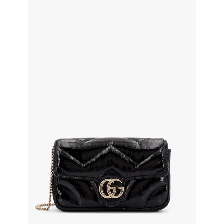 Gg marmont patent leather shoulder bag with frontal gg logo
