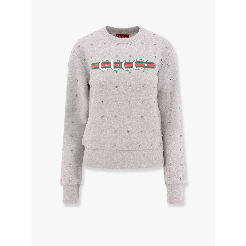 Cotton sweatshirt with all-over rhinestones