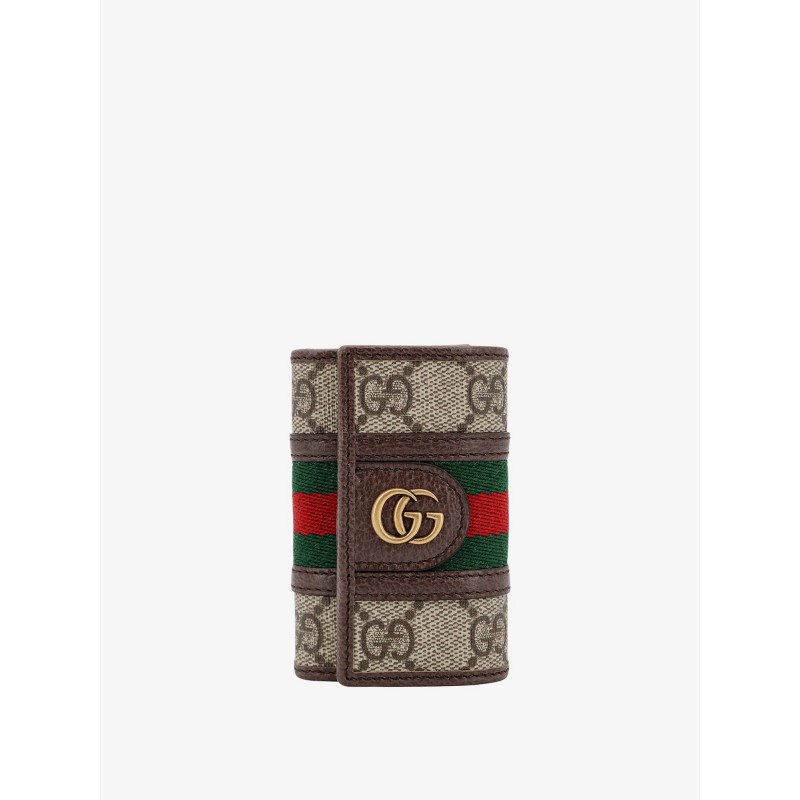Gg supreme fabric and leather key ring