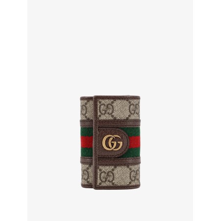 Gg supreme fabric and leather key ring