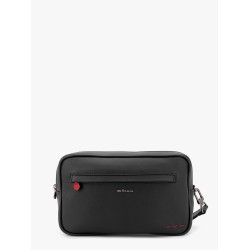 Leather clutch with metal logo