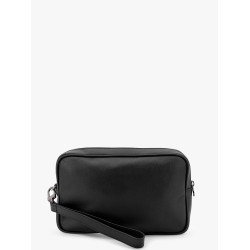 Leather clutch with metal logo