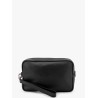 Leather clutch with metal logo