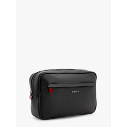 Leather clutch with metal logo
