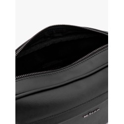 Leather clutch with metal logo