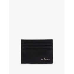 Leather card holder with metal logo
