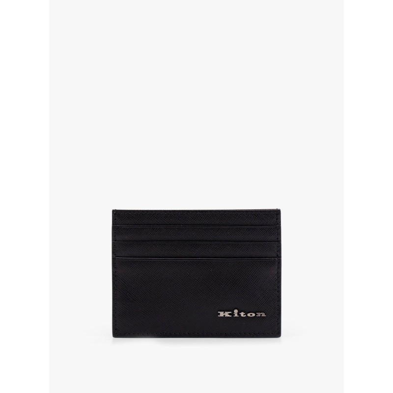 Leather card holder with metal logo