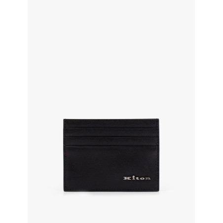 Leather card holder with metal logo