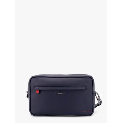 Leather clutch with metal logo