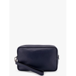 Leather clutch with metal logo