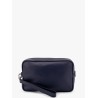 Leather clutch with metal logo