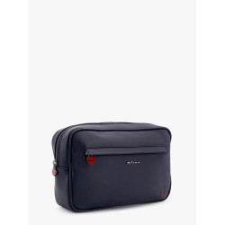 Leather clutch with metal logo