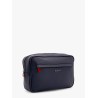 Leather clutch with metal logo