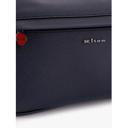 Leather clutch with metal logo