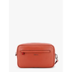Leather clutch with metal logo