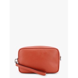 Leather clutch with metal logo