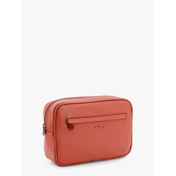 Leather clutch with metal logo