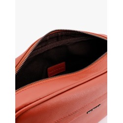 Leather clutch with metal logo
