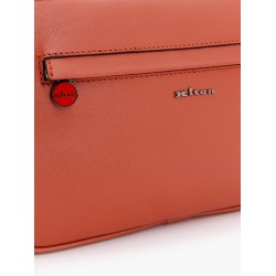 Leather clutch with metal logo