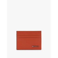 Leather card holder with metal logo