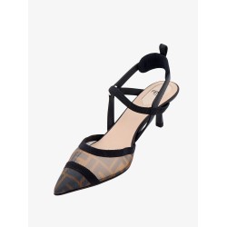 Colibrì leather and mesh slingback with FF motif