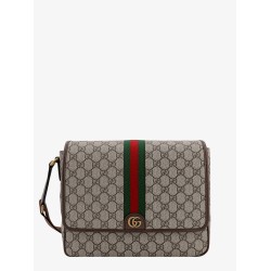 Ophidia gg supreme fabric and leather shoulder strap with iconic web band