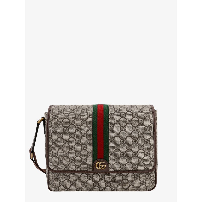 Ophidia gg supreme fabric and leather shoulder strap with iconic web band