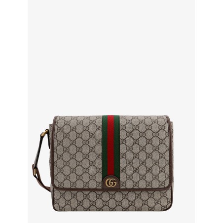 Ophidia gg supreme fabric and leather shoulder strap with iconic web band