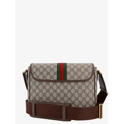 Ophidia gg supreme fabric and leather shoulder strap with iconic web band
