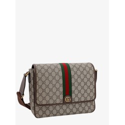 Ophidia gg supreme fabric and leather shoulder strap with iconic web band
