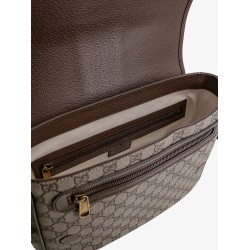 Ophidia gg supreme fabric and leather shoulder strap with iconic web band