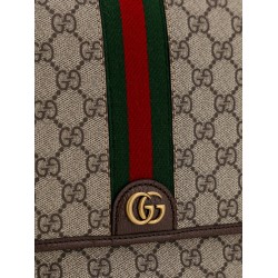 Ophidia gg supreme fabric and leather shoulder strap with iconic web band