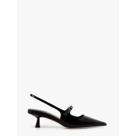 Patent leather slingback with back monogram