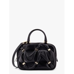 Leather handbag with draped details secured by mini vara bows