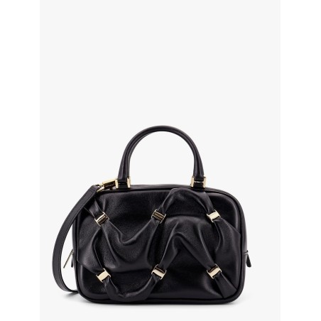 Leather handbag with draped details secured by mini vara bows