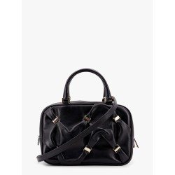 Leather handbag with draped details secured by mini vara bows